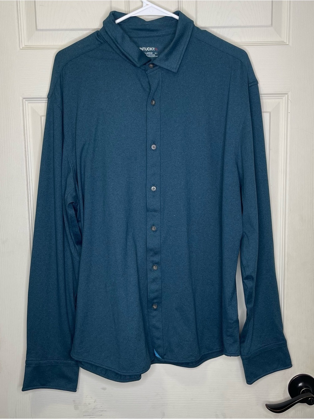 Untuckit Men's Perf Tee Button Up Long Sleeve REgular Fit Teal Grean SZ XL